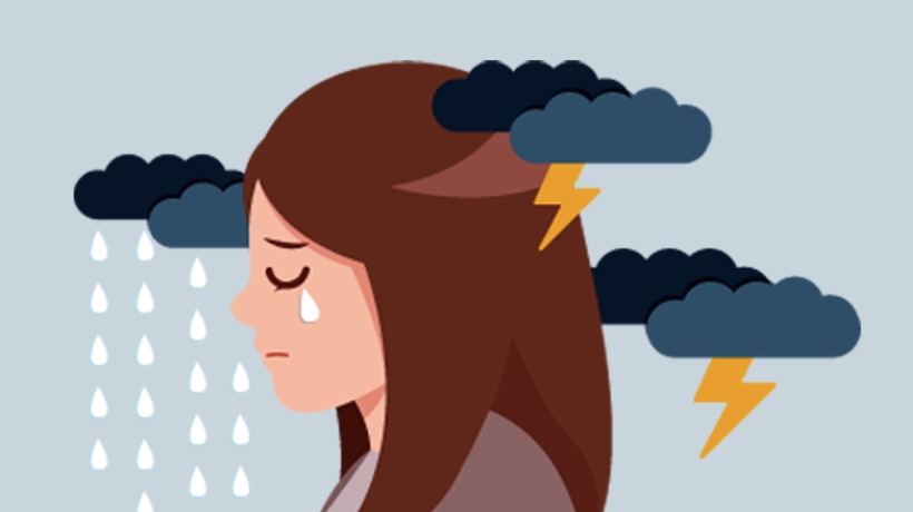 Crying women with rainy clouds