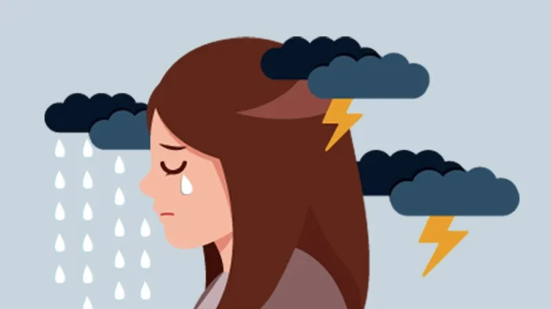 Crying women with rainy clouds
