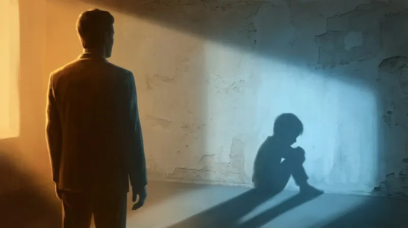 Small seed cracking open in dark soil with a green shoot reaching toward warm light above