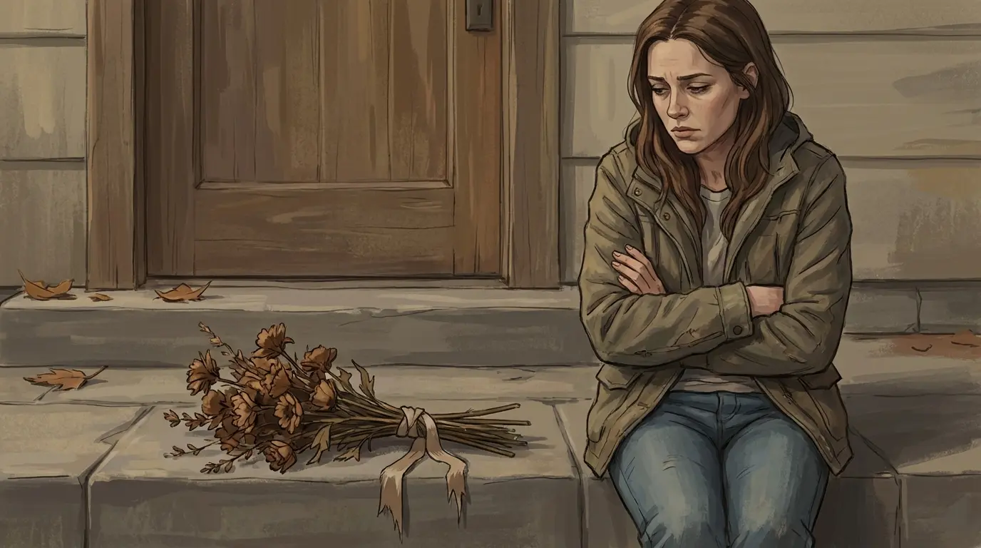 Stylized mouth forming words that dissolve into smoke drifting back as a shield while a warm hand waits