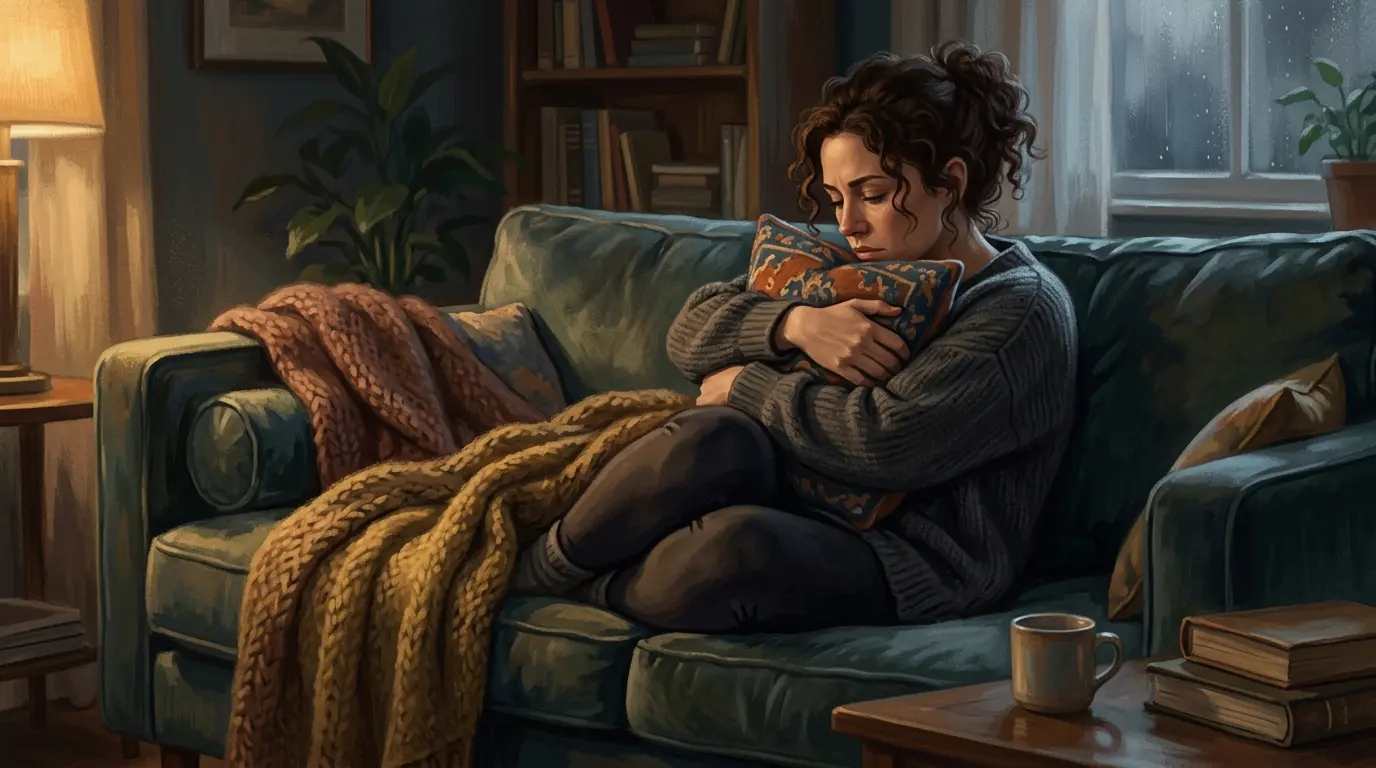 Woman hugging a pillow