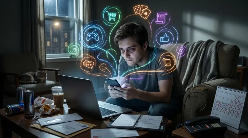 Man suffering from digital addiction