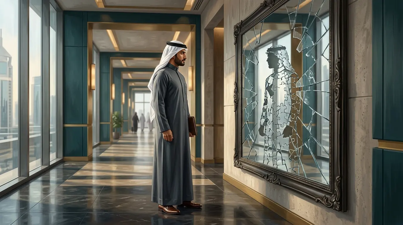 Person standing in front of shattered mirror with self-doubt