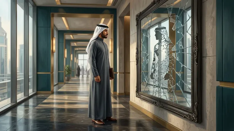 Person standing in front of shattered mirror with self-doubt