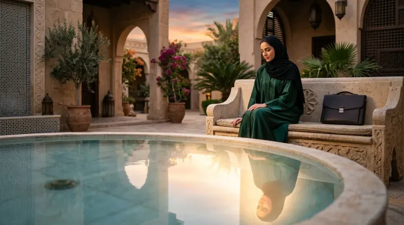 شخص يقف في ضوء ذهبي دافئ يرمز لاكتشاف الذات بعيداً عن الهوية المهنية