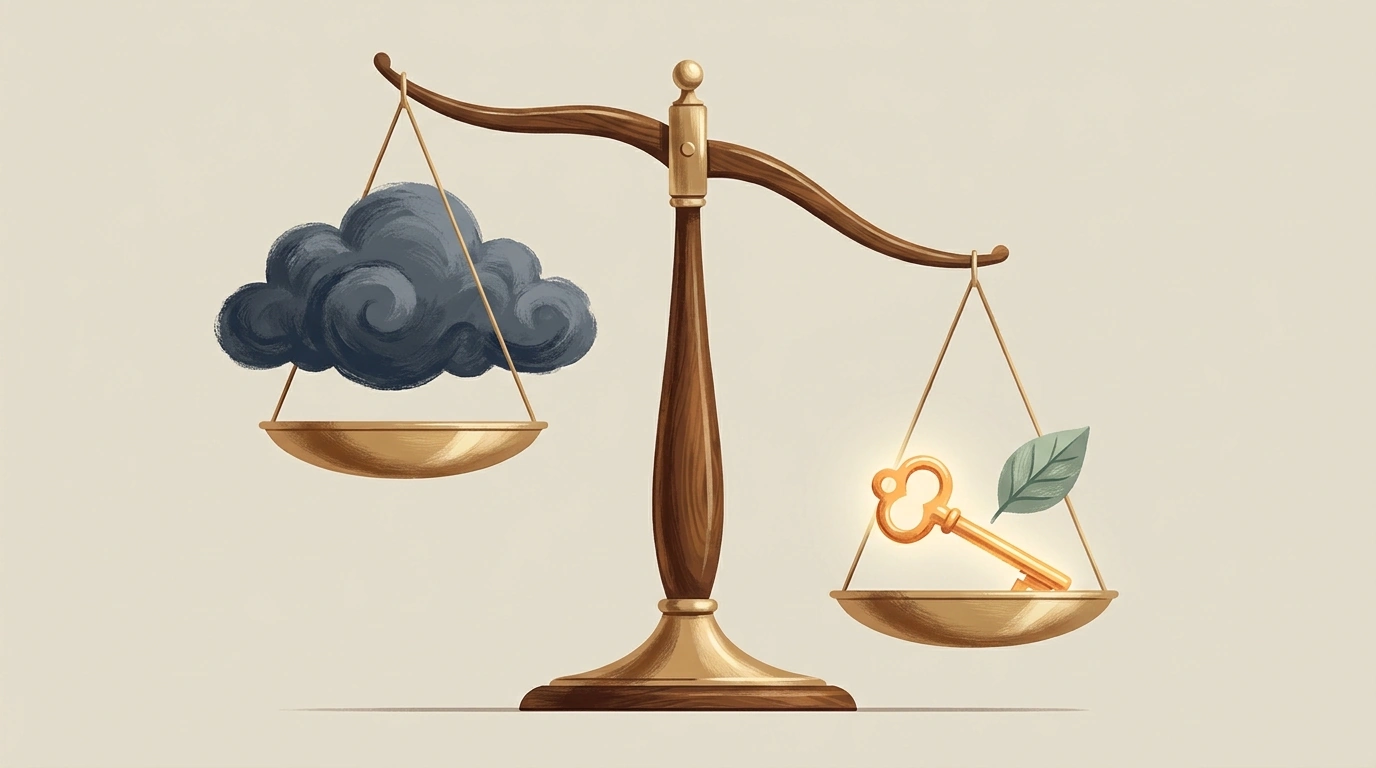 black cloud representing guild and a golden key representing positive change