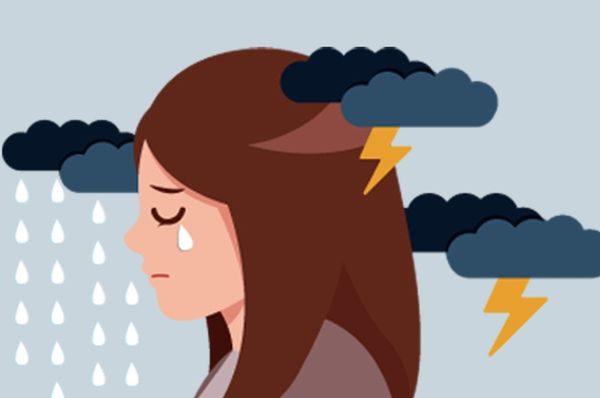 Crying women with rainy clouds