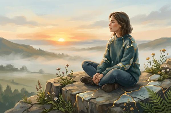 Woman meditating on a rock