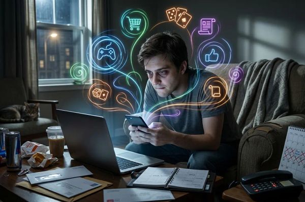 Man suffering from digital addiction