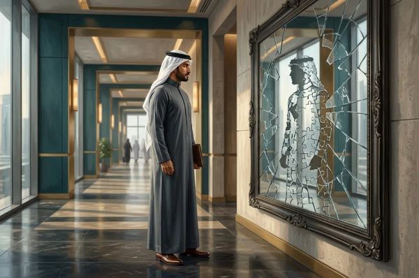 Person standing in front of shattered mirror with self-doubt