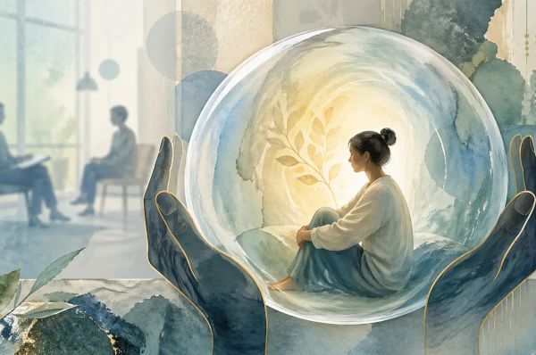 a woman observing a social therapy session