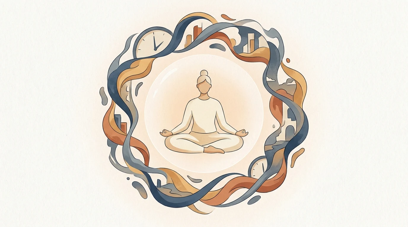 stylized woman figure sitting in a circle representing mindfulness
