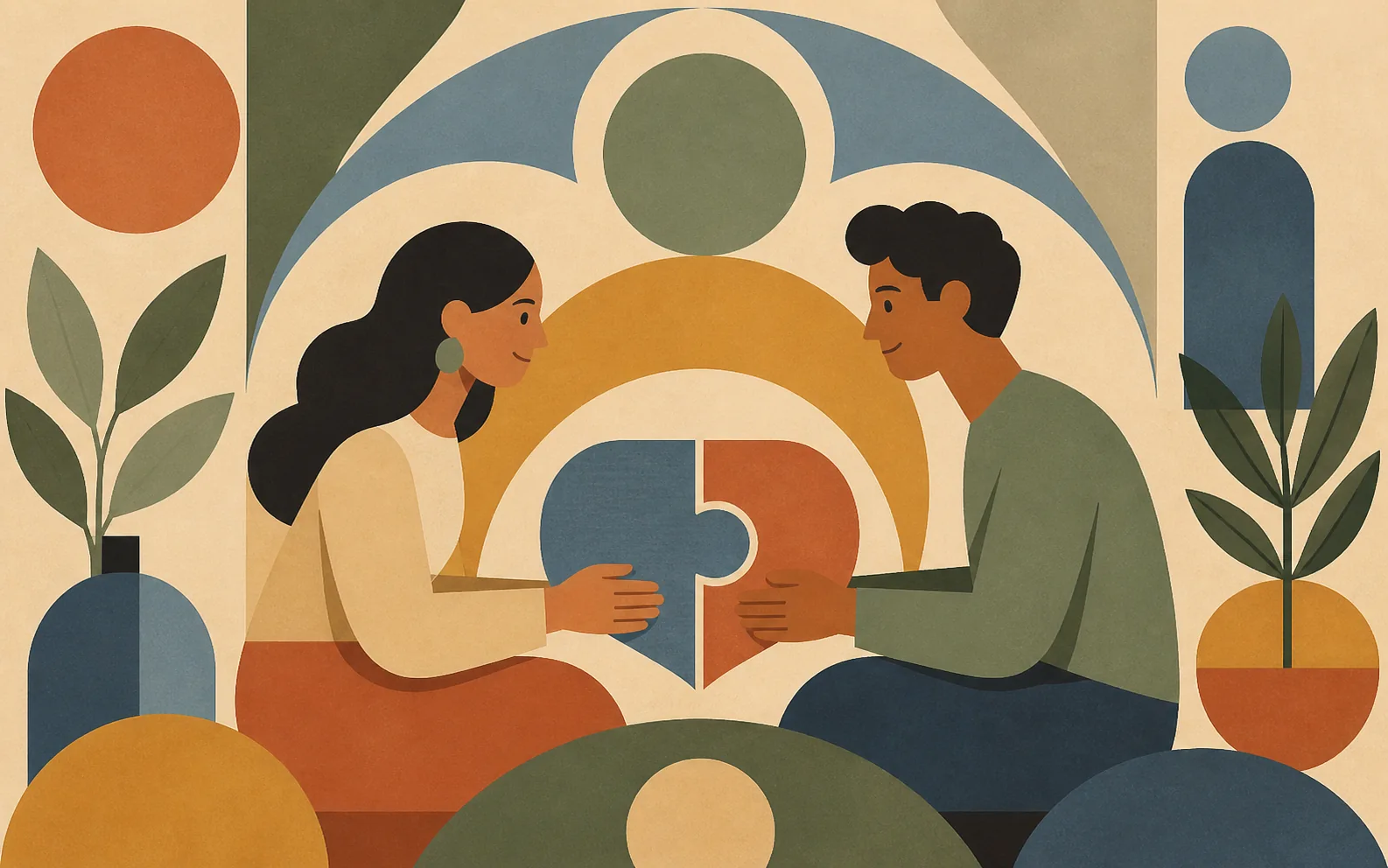 two people holding two pieces of puzzle completing themselves resembling a healthy relationship