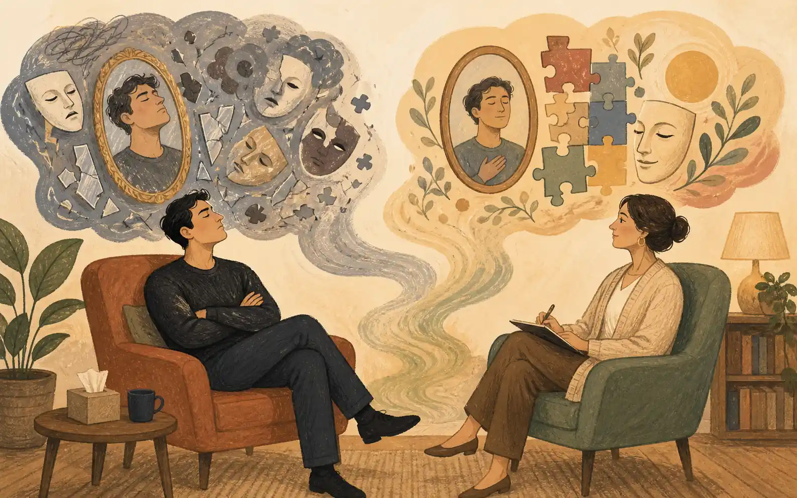a narcissist patient sitting in the clinic with a a therapist