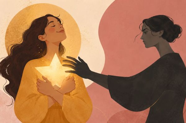 person standing holding a lit star and another person reaching to dim it