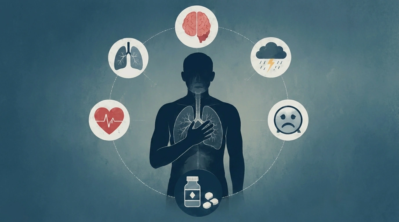 Person pressing hand to chest resembling shortness of breath