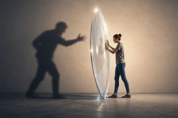 a person is shielding herself from her toxic partner