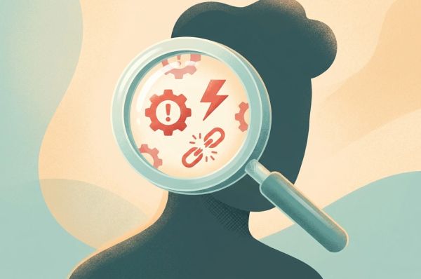magnifying glass aimed at a person detecting drug addiction