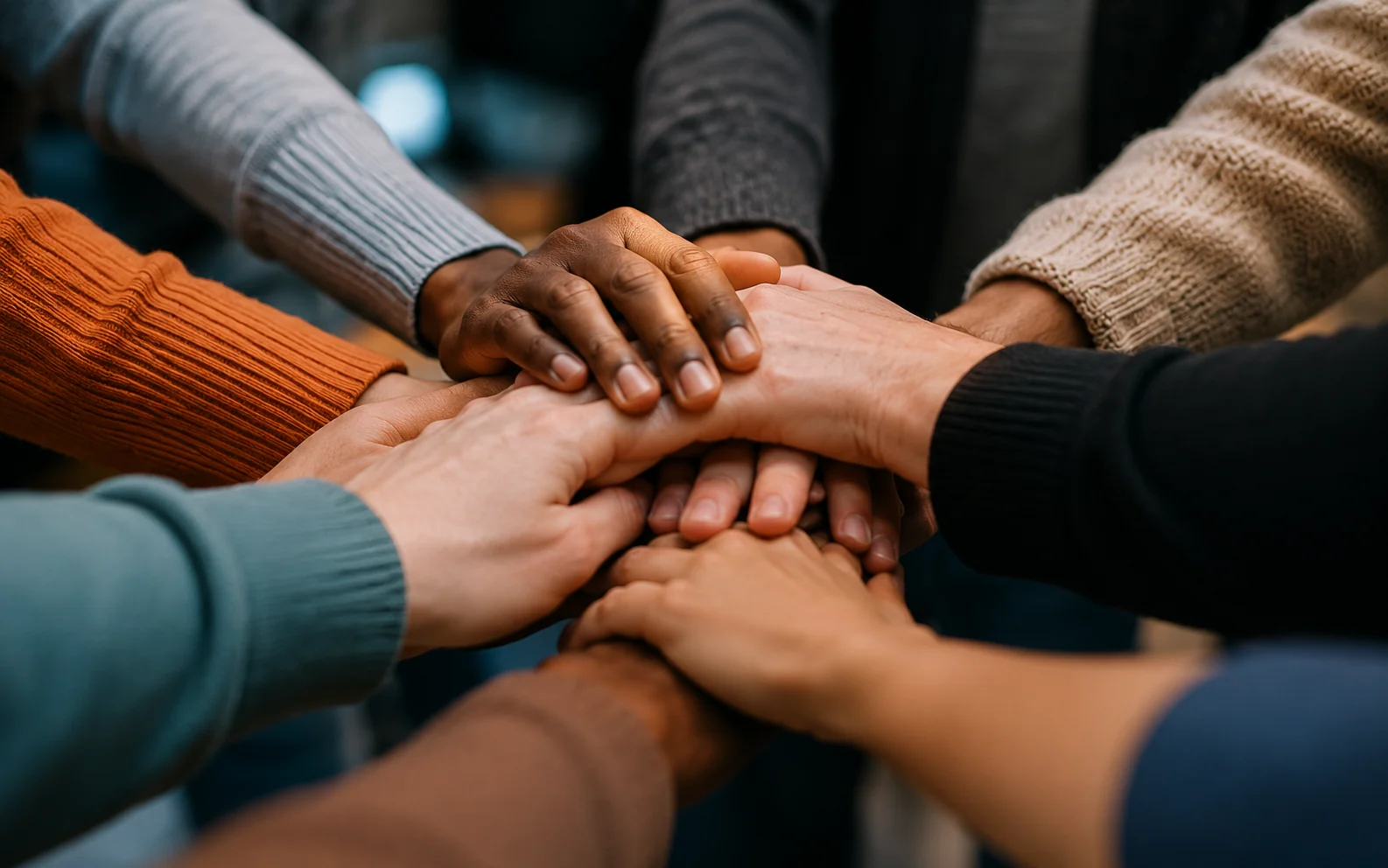 Group of people holding hands showing support and determination