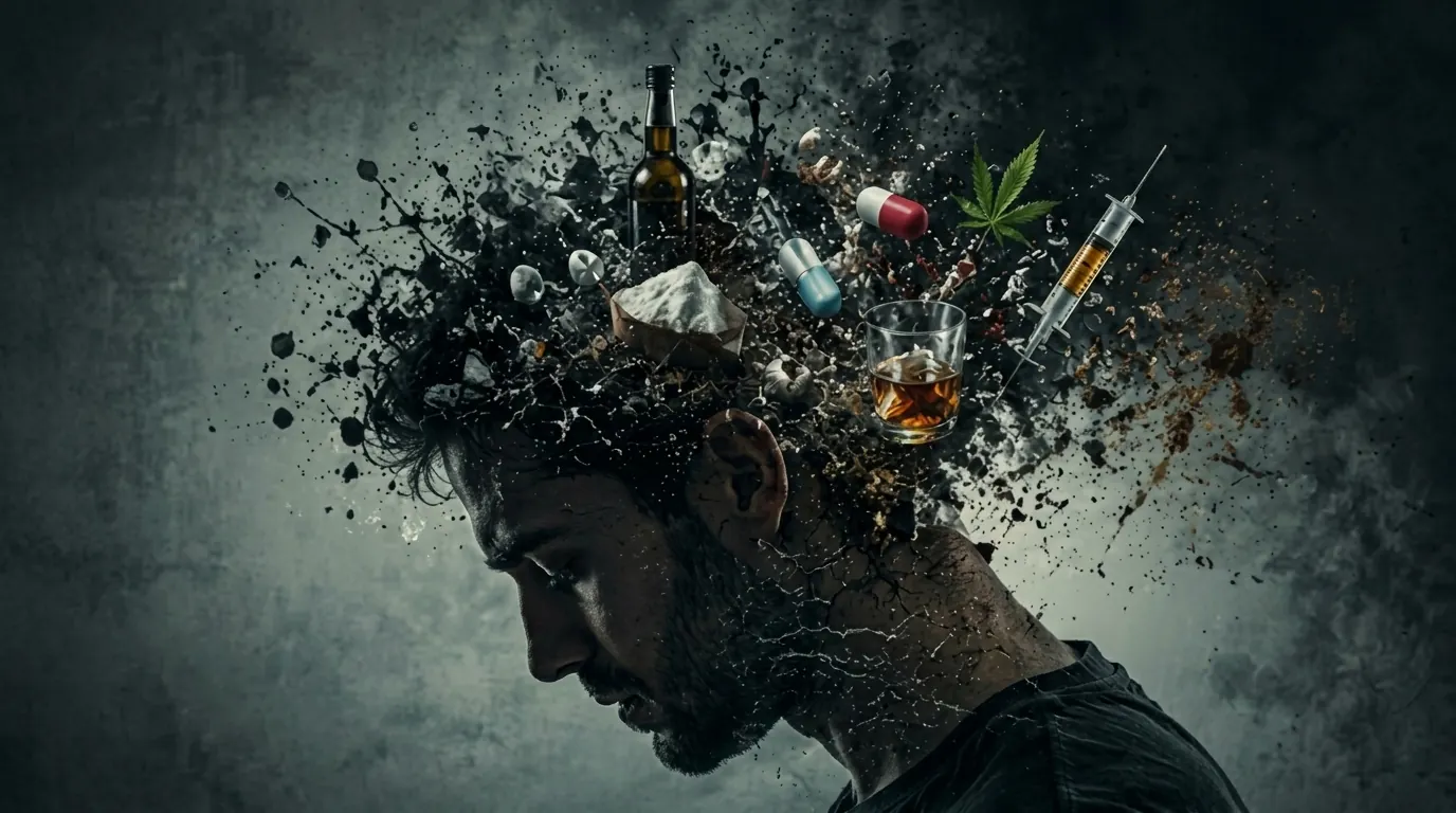a person clearly suffering from different types of addictions