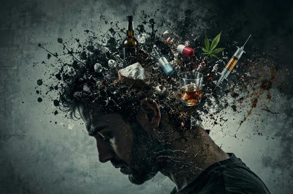 a person clearly suffering from different types of addictions