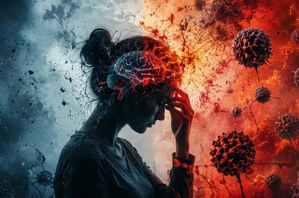 Woman feeling unwell with a red glow representing chronic inflammation