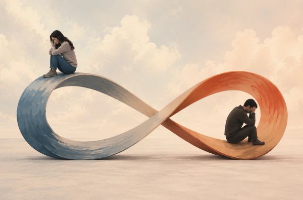 Two people trapped in an endless cycle of emotional distance and anxiety.