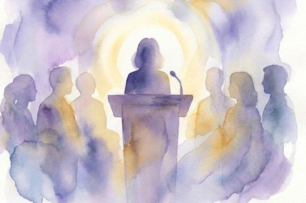 woman standing on a podium giving a presentation while clearly having social anxiety