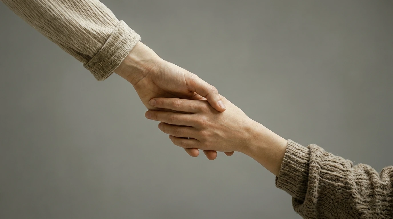 Two hands reaching and gently holding, symbolizing support and connection.