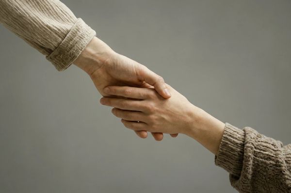 Two hands reaching and gently holding, symbolizing support and connection.
