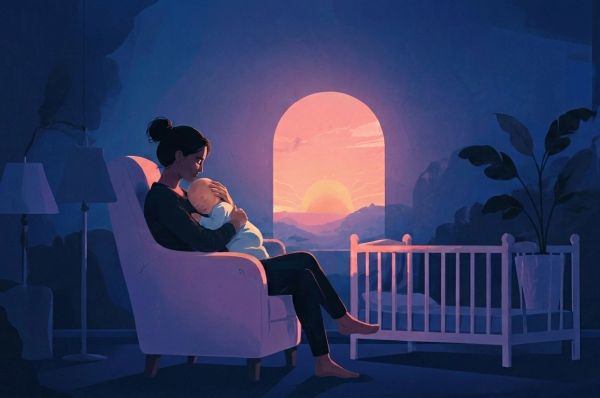 Mother sitting with her baby at sunset, symbolizing hope and recovery after postpartum depression.