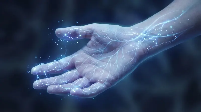 Abstract neural network of branching blue lines with golden nodes, symbolizing the nervous system and its role in health.