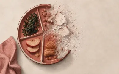 image of a plate of food half of it is distorted and fading