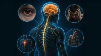 Illustration of a human brain with fractures and electrical pulses showing neurological damage