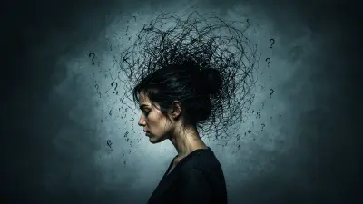 Woman in profile with chaotic scribbles around her head, symbolizing anxious thoughts