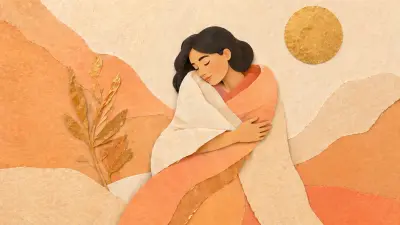 Person gently hugging themselves by a window in warm morning light in a tender self-care moment