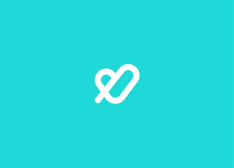 White interlocking loop symbol centered on a plain turquoise background