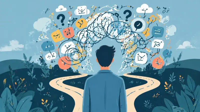 a person standing infront of what appears to be multiple choices to make