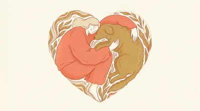 a person and her pet dog hugging each other in a heart shaped position