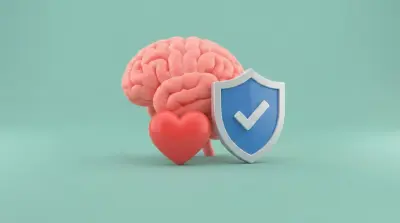 Brain, heart, and shield symbolizing mental wellness, resilience, and healthy digital habits.
