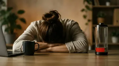 a person sitting in her office feeling exhausted and burnt out