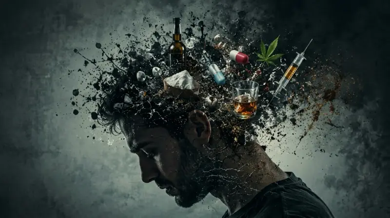 a person clearly suffering from different types of addictions