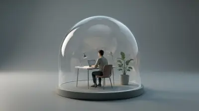 Focused professional working beneath a transparent dome, symbolizing healthy digital boundaries.